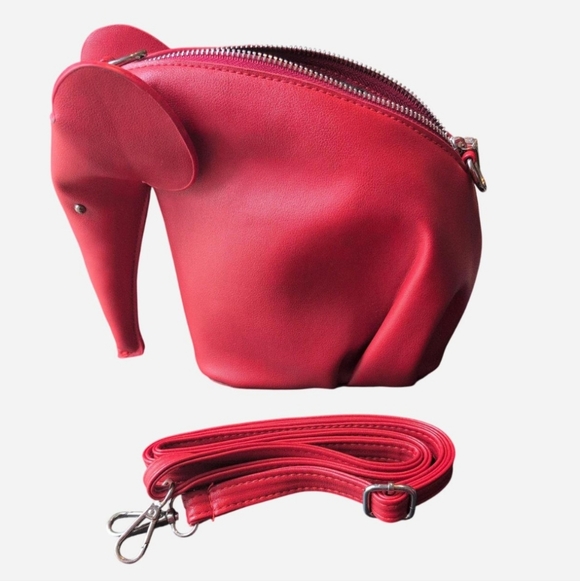 Red faux leather elephant bag purse with strap New NWOT Colorful Eclectic Animal - Picture 2 of 6